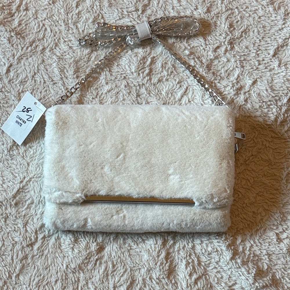 Chic White Faux Fur Clutch